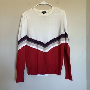 Ontwelfth Sweater Womens Medium‎ Red Ivory Stripe Long Sleeve Crewneck